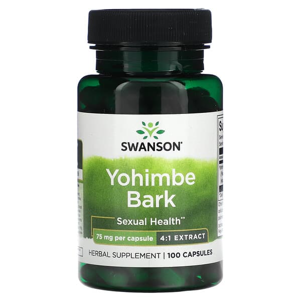 Swanson Yohimbe Bark supplement bottle on a white background
