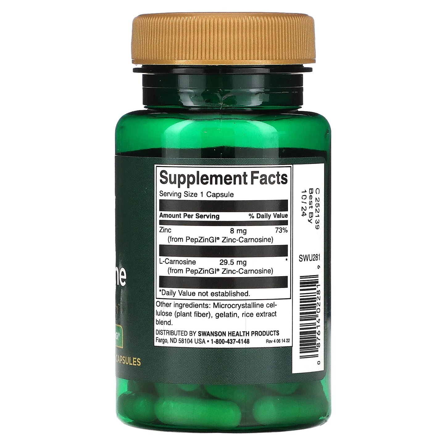 Swanson Zinc Carnosine - Contient du PepZinGI 60 gélules