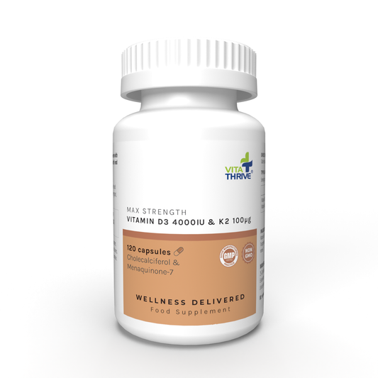 Vita Thrive vitamin supplement bottle on a white background