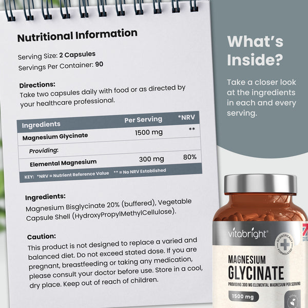 Vitabright Magnesium Glycinate - 1500mg High Strength 180s