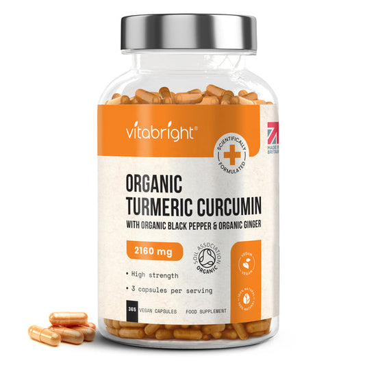 Vitabright Organic Turmeric Capsules with Black Pepper & Ginger
365 Capsules ~ 4 Month Supply