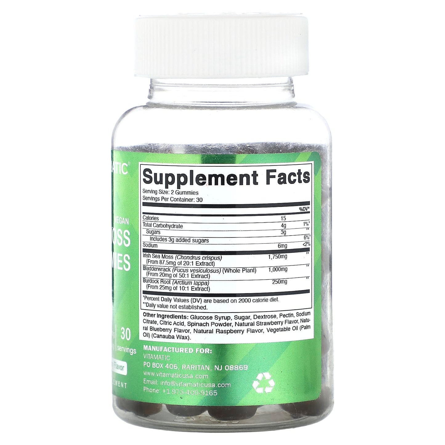 Vitamatic, Vegan Sea Moss Gummies, Natural Raspberry, 3,000 mg, 60 Gummies (1,500 mg per Gummy