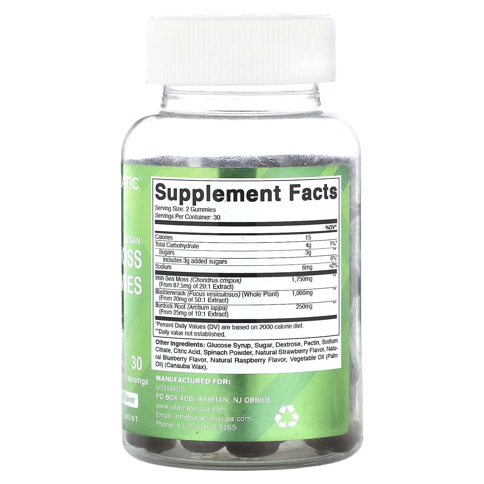 Vitamatic, Vegan Sea Moss Gummies, Natural Raspberry, 3,000 mg, 60 Gummies (1,500 mg per Gummy