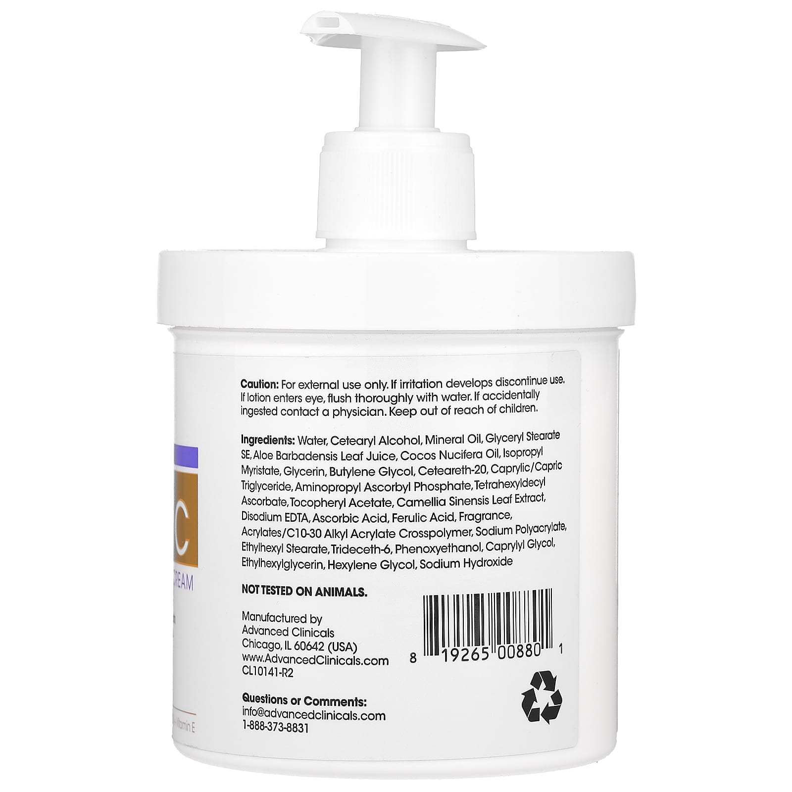 Back view of a skincare product container with text and labels on a white background