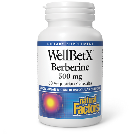 WellBetX Berberine dietary supplement bottle on a white background