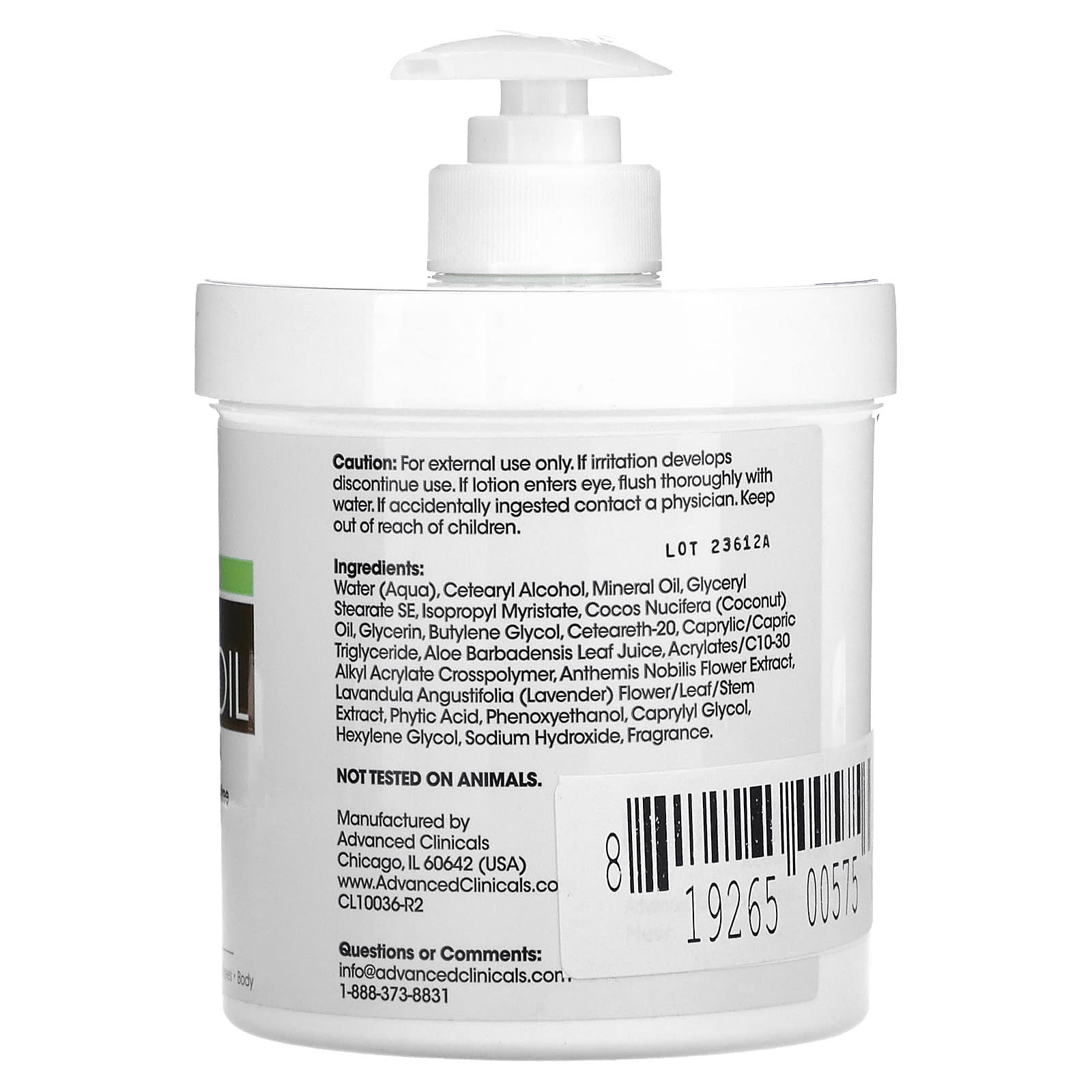 Back label of a skincare product with text and a barcode on a white background