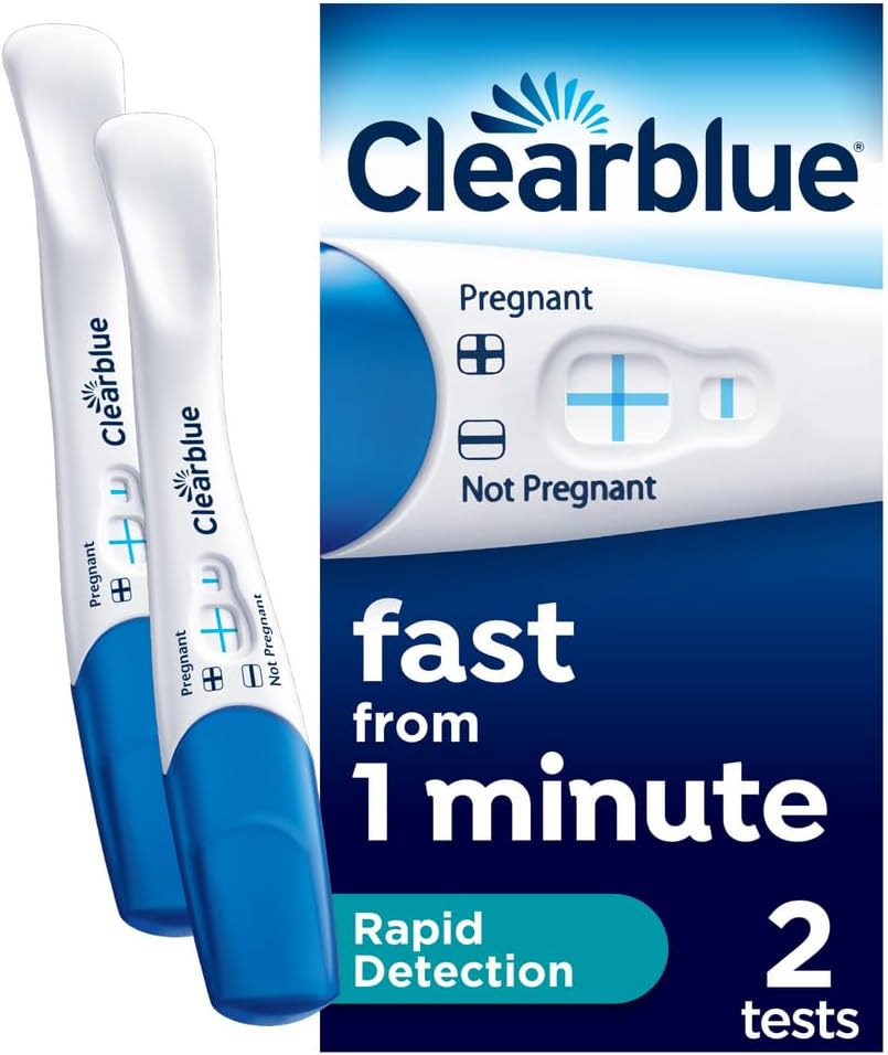 Clearblue pregnancy test with packaging on a white background