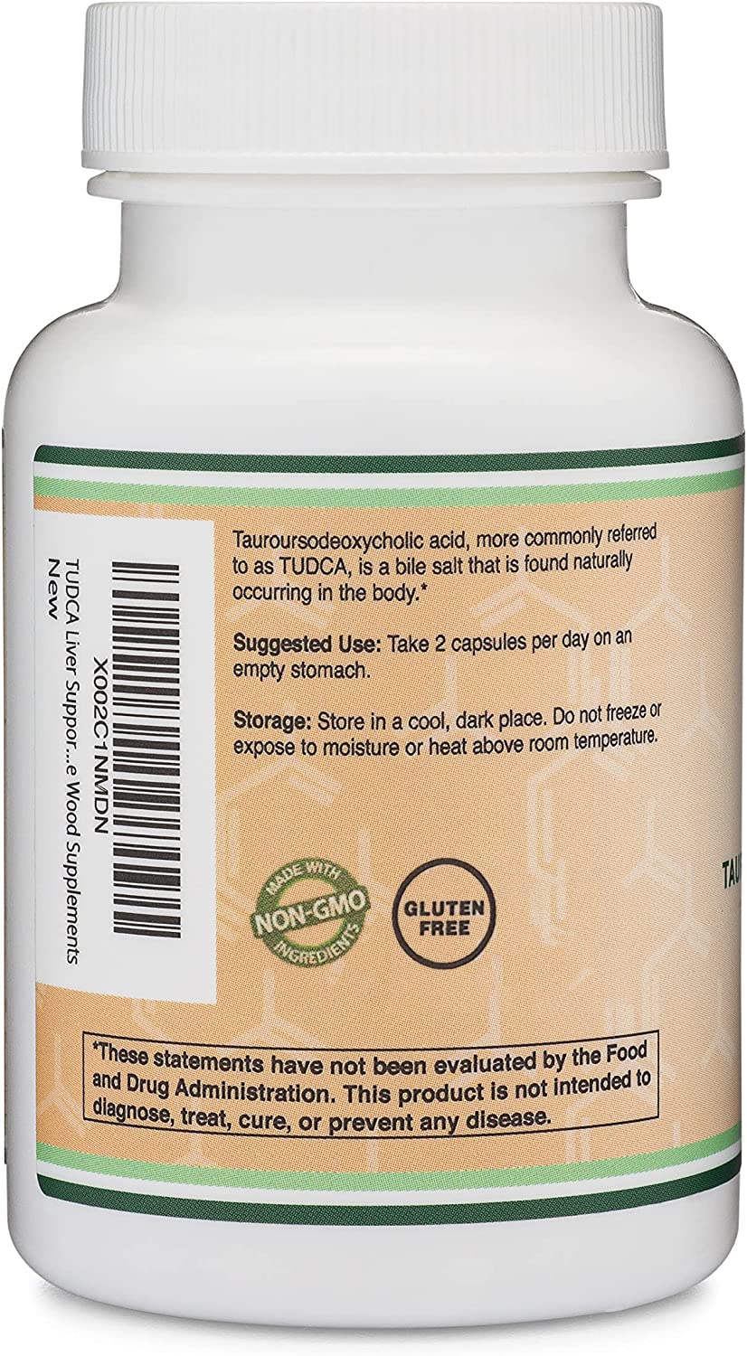 Bottle of supplements with label on a white background
