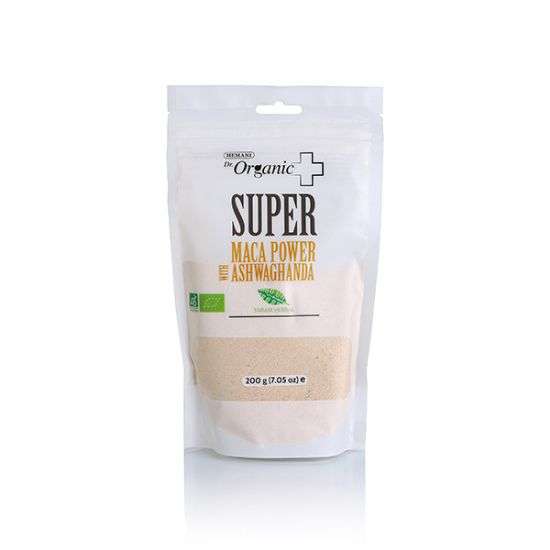 Bag of Super Maca Power with Ashwagandha on a white background
