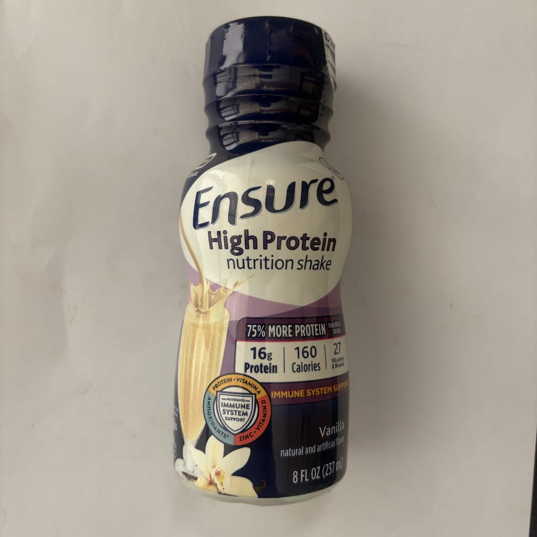 Ensure high protein nutrition shake bottle on a plain background