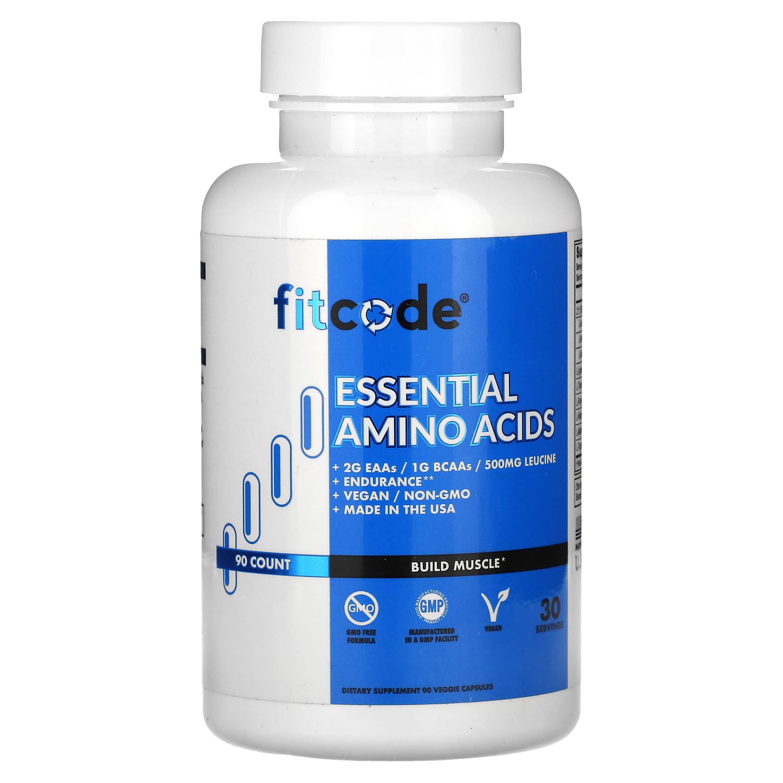 Fitcode essential amino acids supplement bottle on a white background
