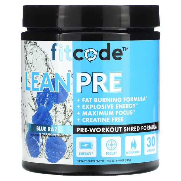 fitcode, LeanPre, pre workout Pre-Workout Shred Formula, Blue Raspberry, 8.46 oz (240 g)
