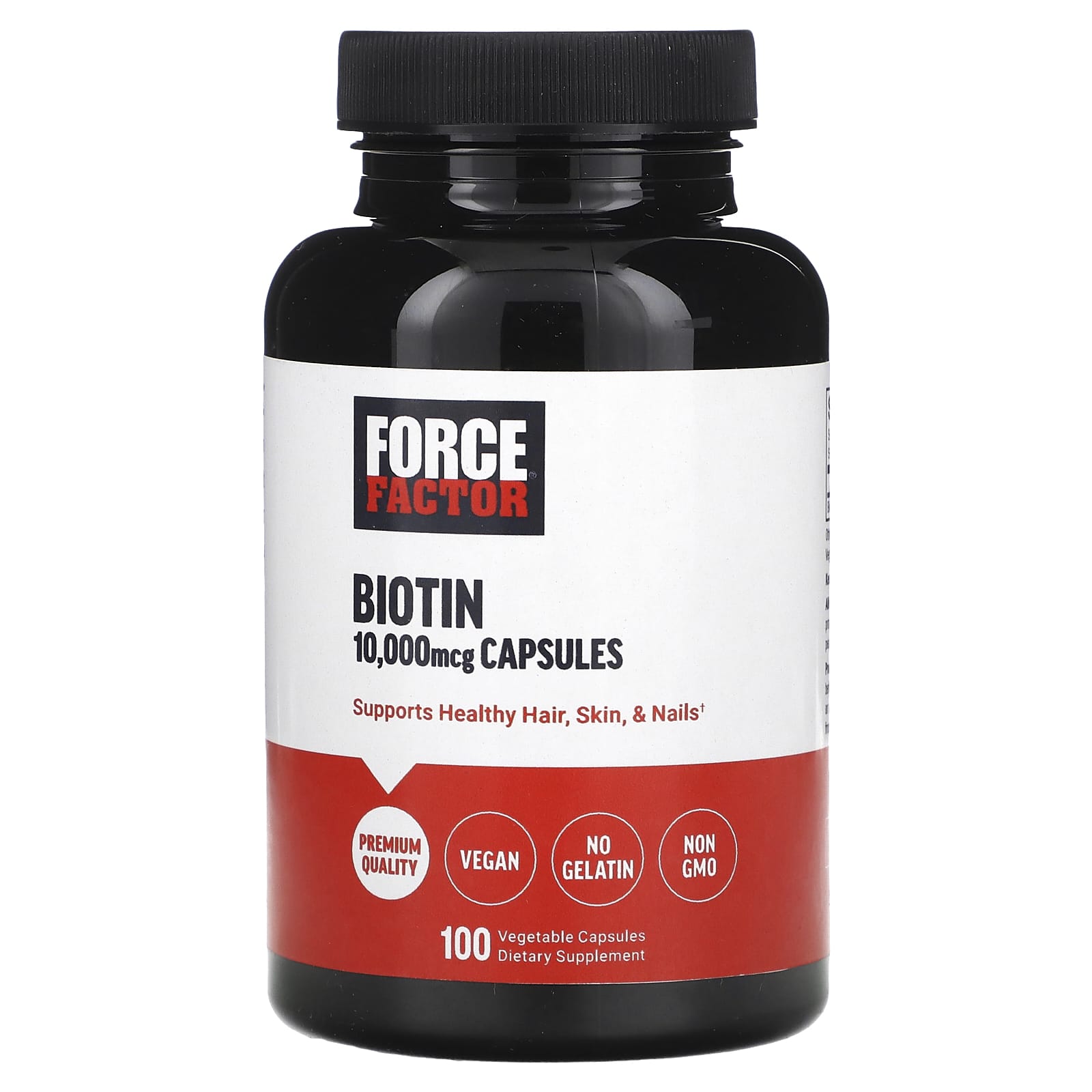 Force Factor Biotin supplement bottle on a white background