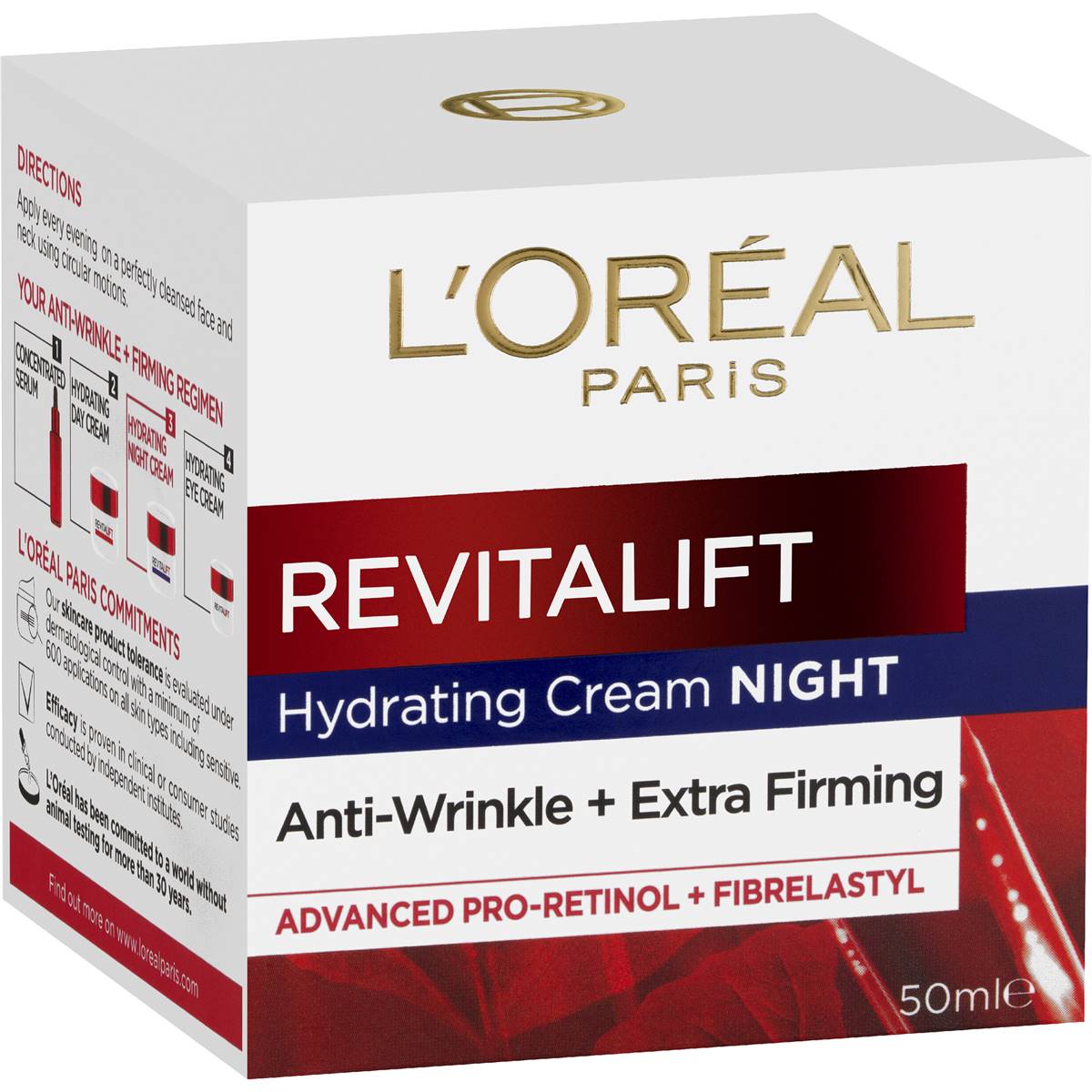 L'Oreal Paris Revitalift Hydrating Cream Night packaging on a white background