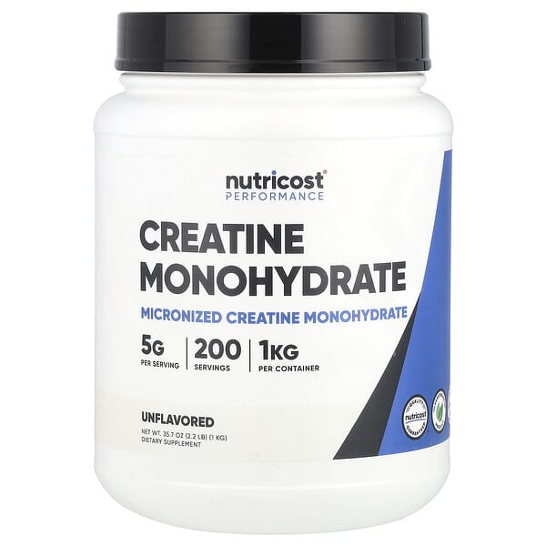 Nutricost Creatine Monohydrate supplement container on a white background