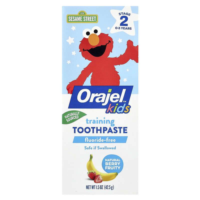 Orajel Kids training toothpaste packaging with Sesame Street character on a white background