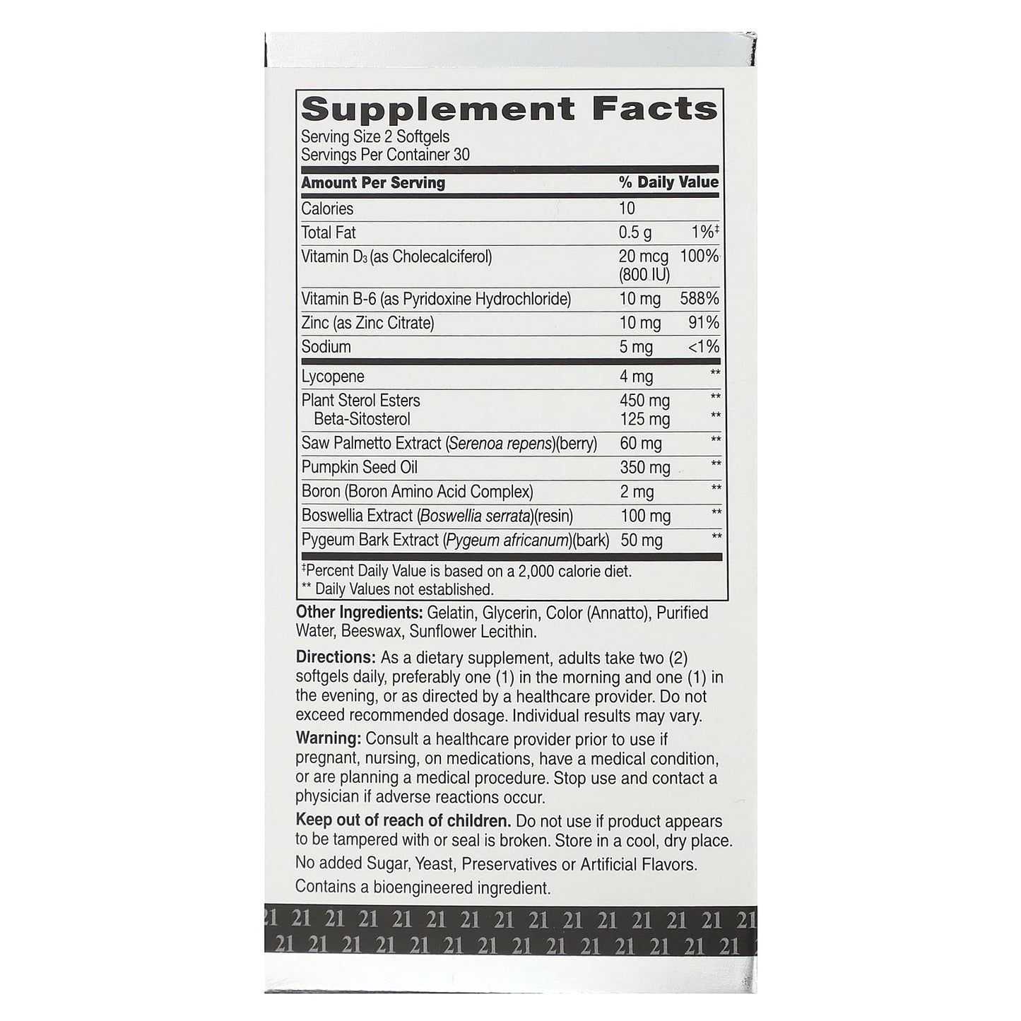 Supplement facts label on a white background