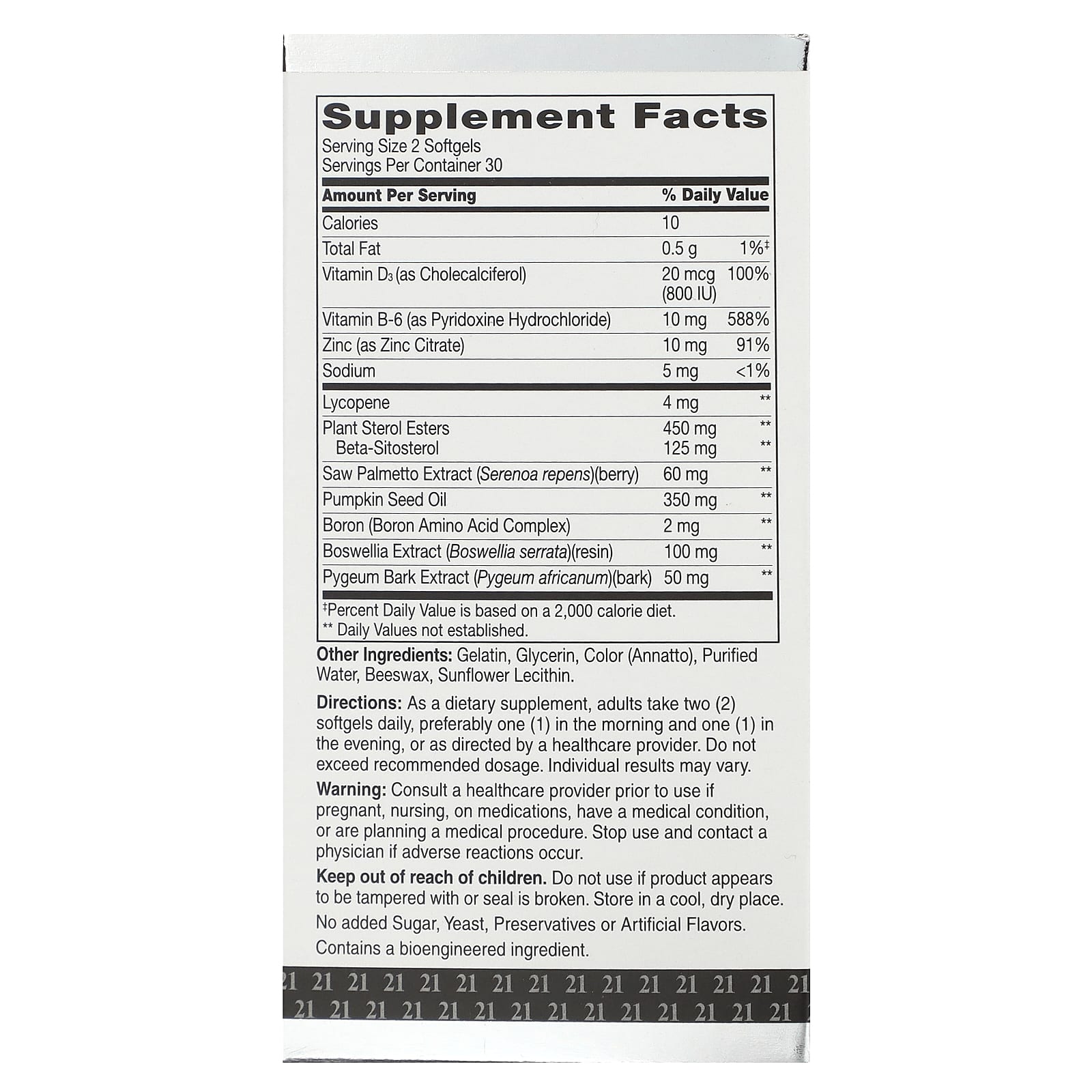 Supplement facts label on a white background