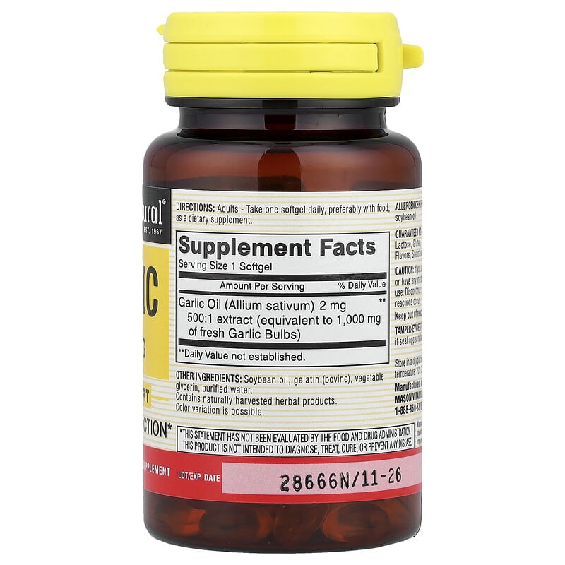 Mason Natural, Ail, 1 000 mg, 100 Gélules