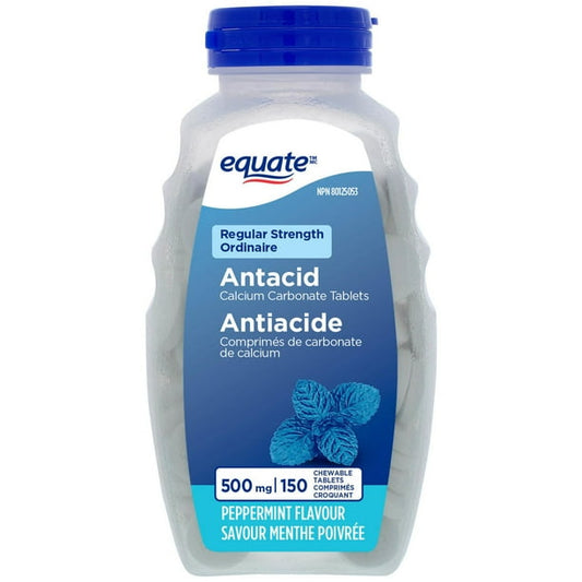 Equate Regular Strength Antacid Calcium Carbonate Tablets, 150 Chewable peppermint
