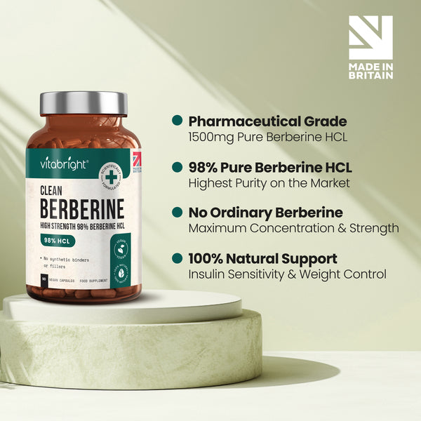 Vitabright Berbérine HCL Gélules
90 Gélules ~ 1 à 3 Mois d'Utilisation