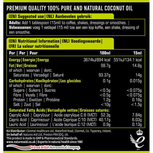 100% MCT Oil, Premium Coconut Oil Vegan, 500ml