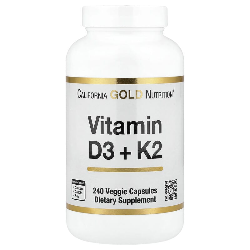 California Gold Nutrition, Vitamin D3 + K2, 240 Veggie Capsules