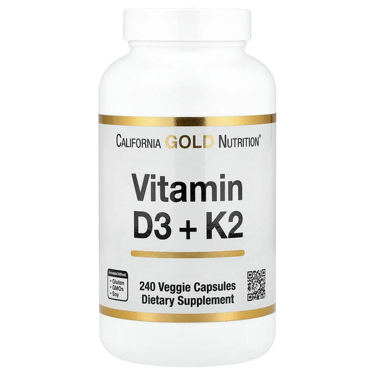 California Gold Nutrition, Vitamin D3 + K2, 240 Veggie Capsules