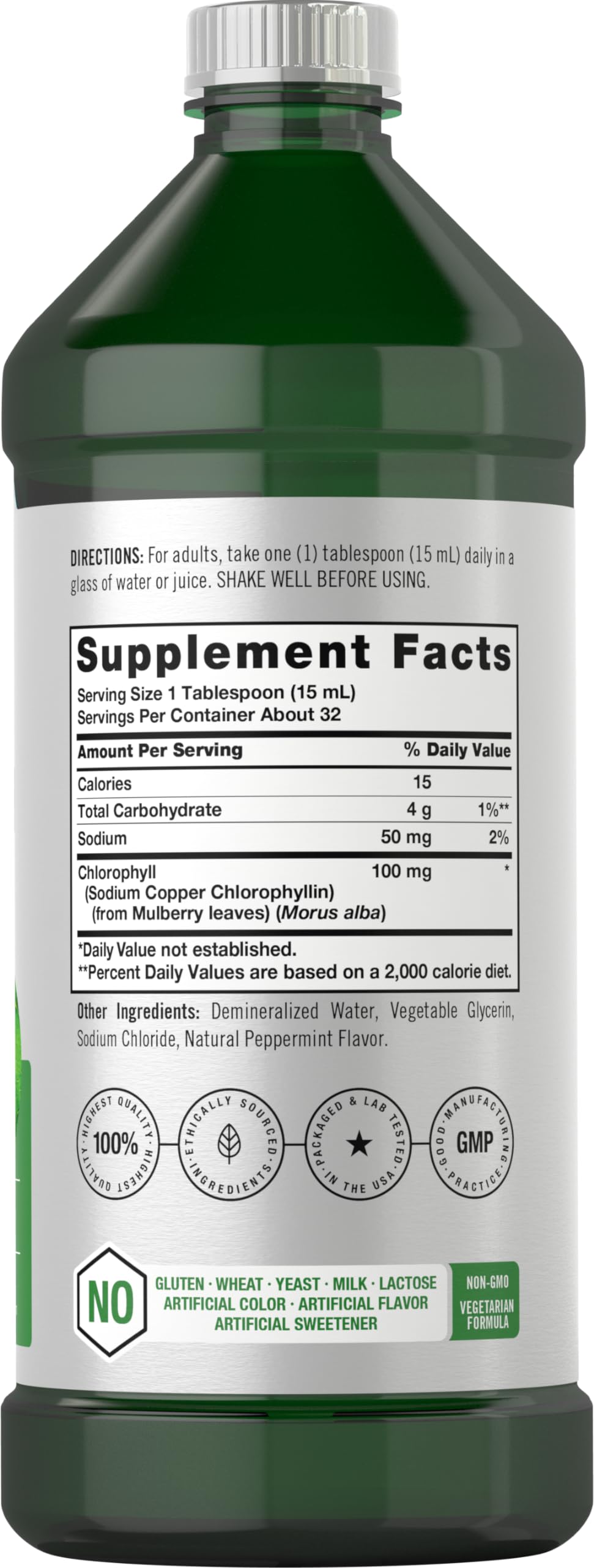 Horbaach Liquid Chlorophyll 100mg Natural Peppermint Flavor Veg 473ml