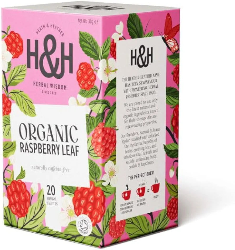 Infusion de Thé Bio Feuille de Framboisier Heath & Heather – 20 Sachets de Tisane Sans Caféine, Rituel Bien-être Féminin