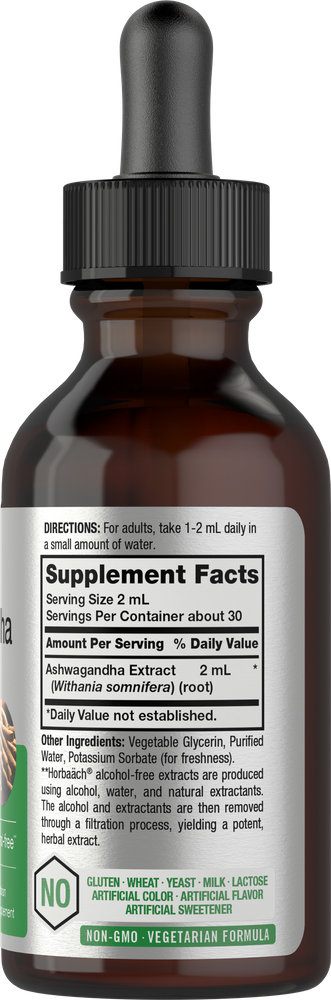 Ashwagandha Liquid Drops: 59ml Root Extract. Stress & Focus Support.