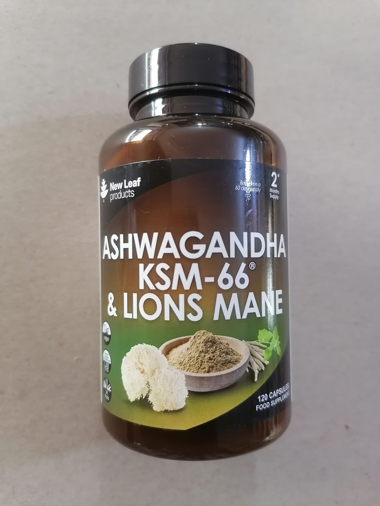 Ashwagandha KSM-66 Lions Mane 120 Veg Caps Black Pepper