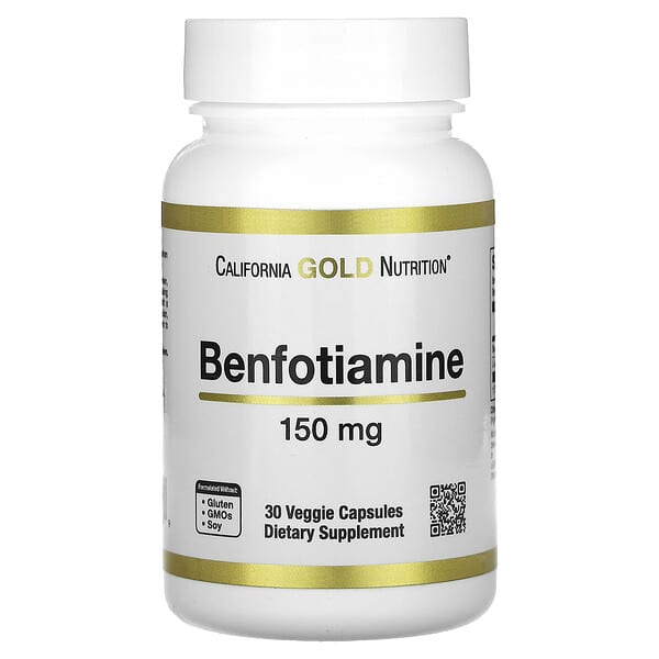 California Gold Nutrition, Benfotiamine with L-Leucine, 150 mg, 30 Veggie Capsules