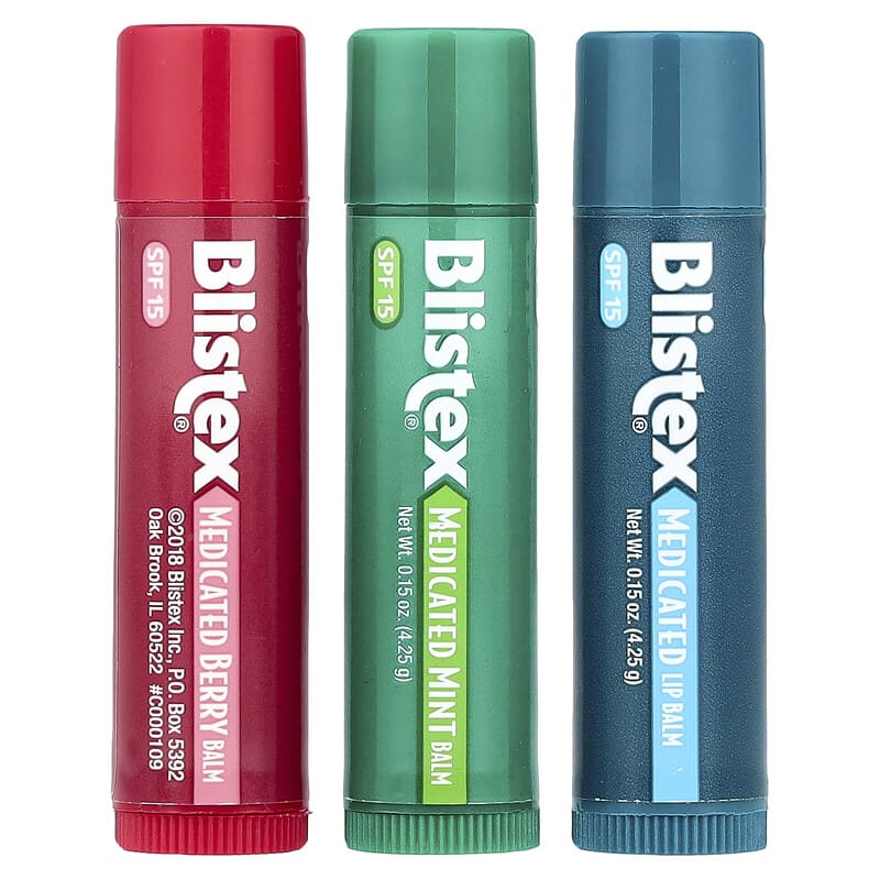Blistex, Medicated Lip Balm, SPF 15, Mint, Berry, Classic , 3 Pack, 0.15 oz (4.25 g) Each