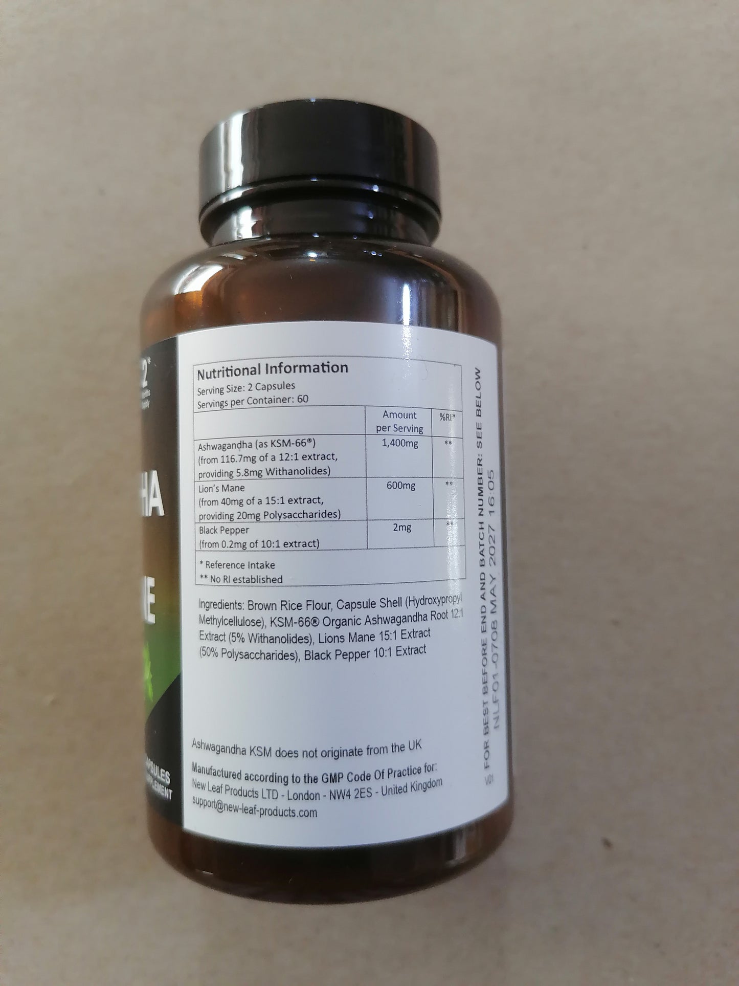 Ashwagandha KSM-66 Lions Mane 120 Veg Caps Black Pepper