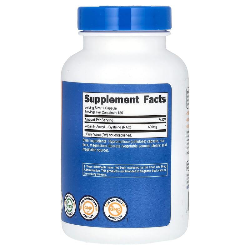 Nutricost, NAC, Vegan N-Acetyl L-Cysteine, 600 mg, 120 Capsules