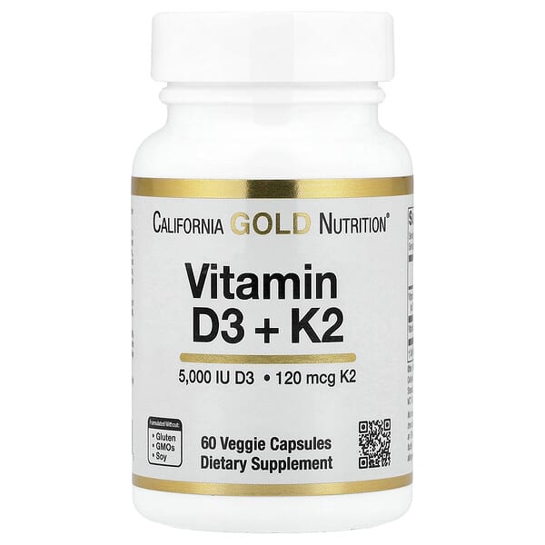 California Gold Nutrition, Vitamine D3 + K2 sous forme de MK-7, 60 capsules végétales