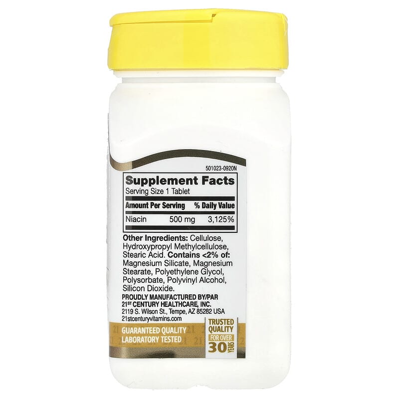 21st Century, Niacine à libération prolongée, 500 mg, 100 comprimés