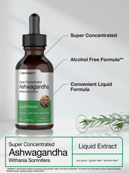 Ashwagandha Liquid Drops: 59ml Root Extract. Stress & Focus Support.