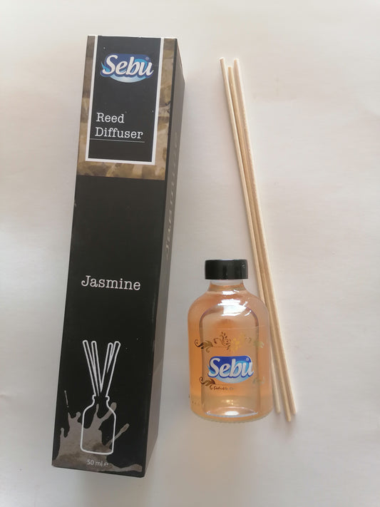 Sebu reed diffuser set with box on a white background