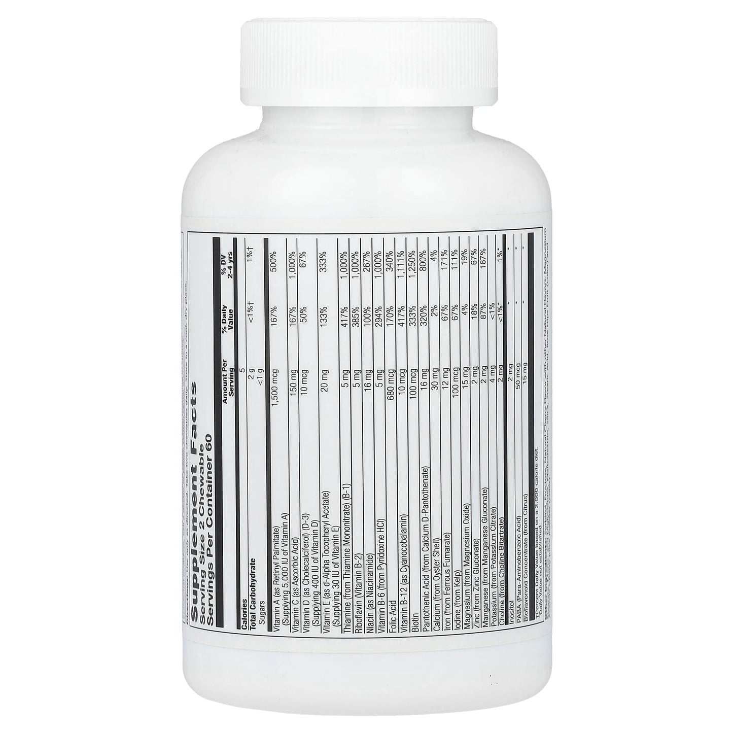 White supplement bottle with nutritional label on a white background