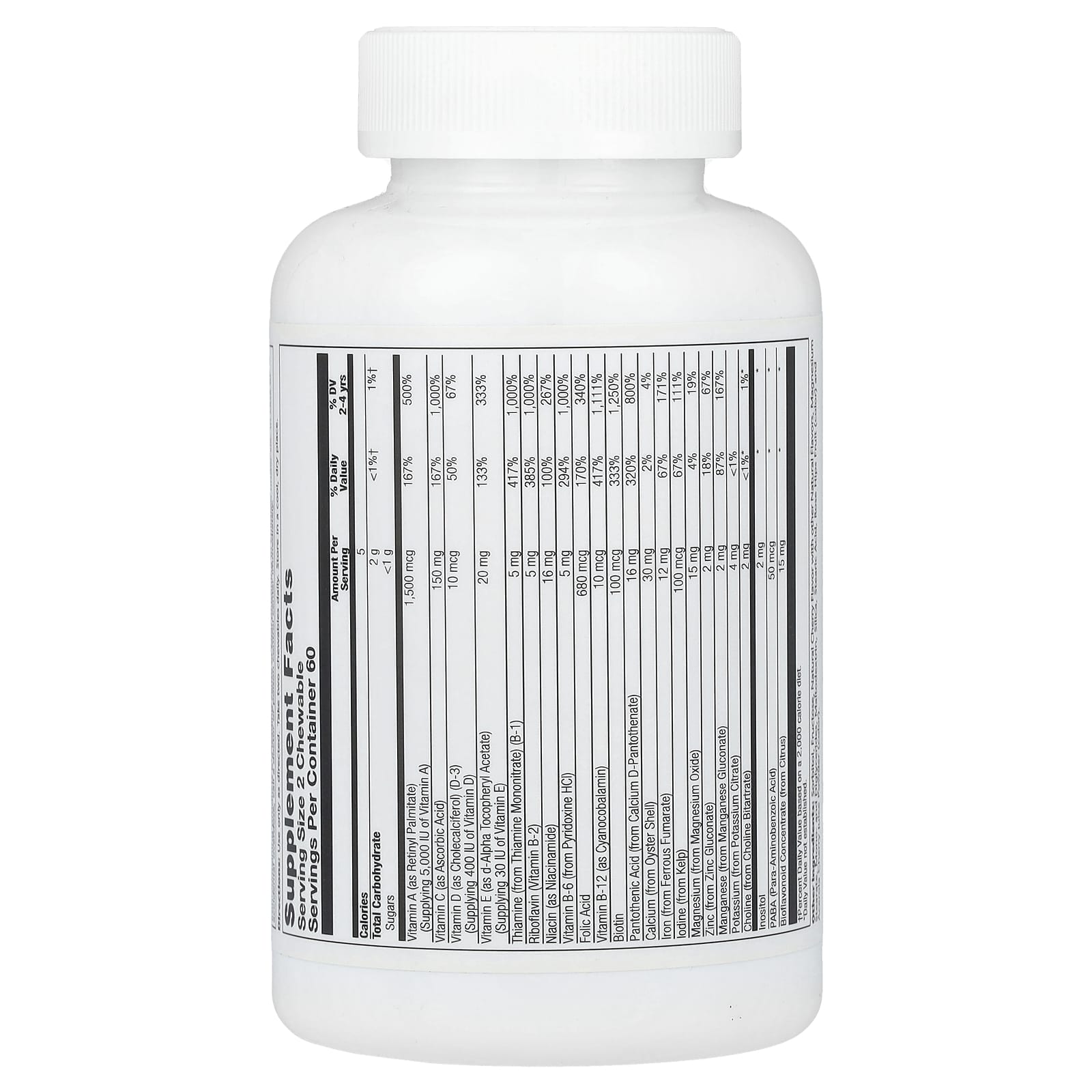 White supplement bottle with nutritional label on a white background
