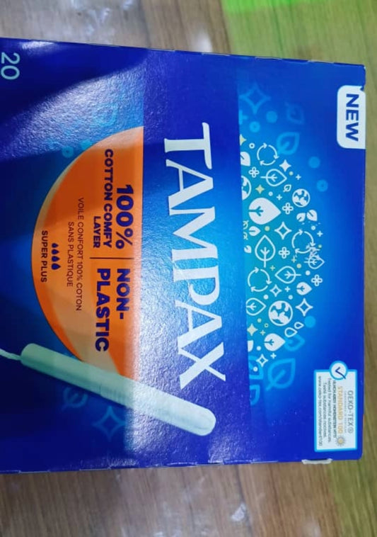 Tampax packaging on a wooden surface