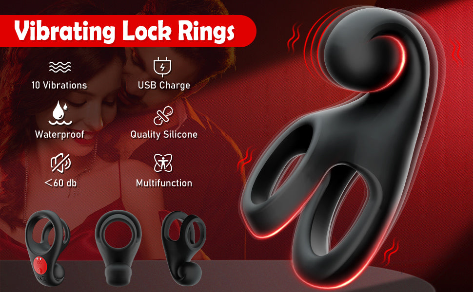 Vibrating lock ring with features on a red background